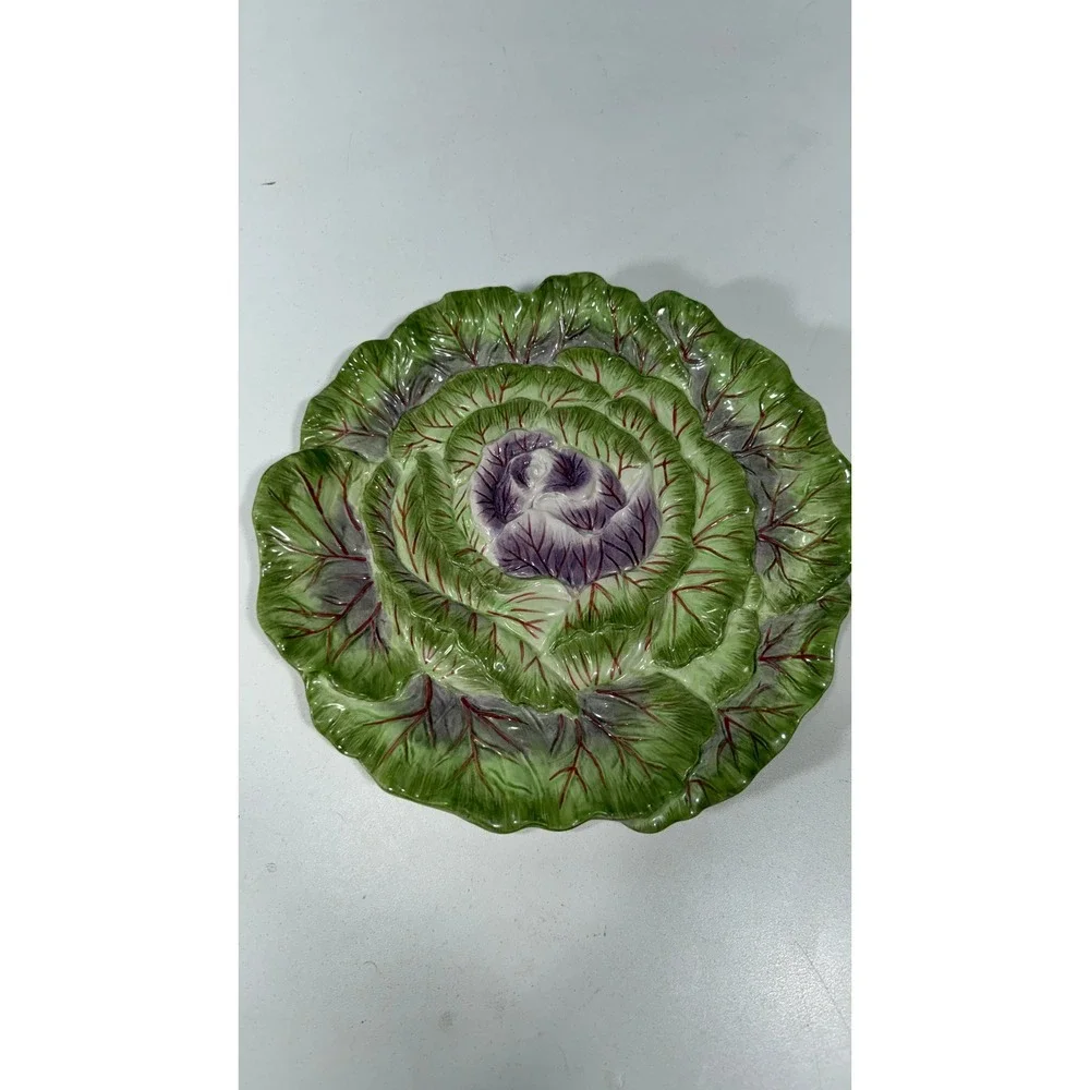 Fitz and Floyd Classics Le Marche Cabbage Leaf Plate Green Purple 9 inch Decor